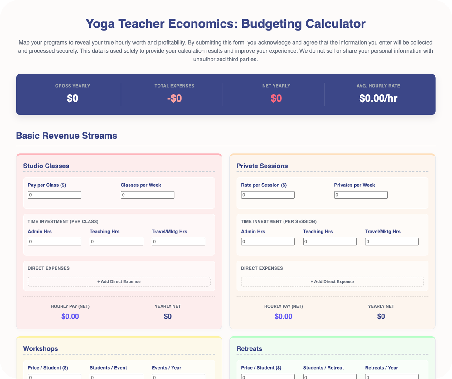 Yoga Business Plan Calculator